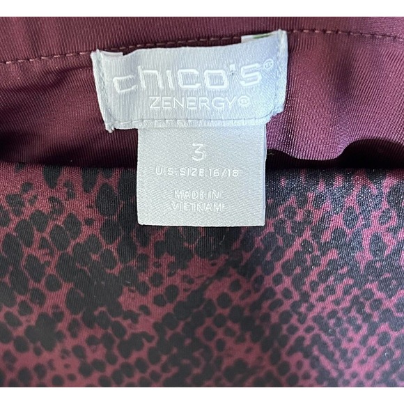 Chicos Zenergy Snake Skin Leggings Womens Size 3 US‎ Size XL (16) Pockets Maroon - Picture 3 of 10